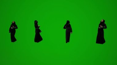 3D grup farklı BAE ve Basra Körfezi Müslüman kadınları yeşil ekran arka planı konuşan cep telefonları ve arkadaşlarının camisi Chroma