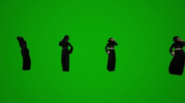 3D grup BAE müslüman kadınlar farklı çalışan ve öğretmen yeşil ekran arka plan alışverişi ve arkadaşlarla seyahat ve sokakta Chroma