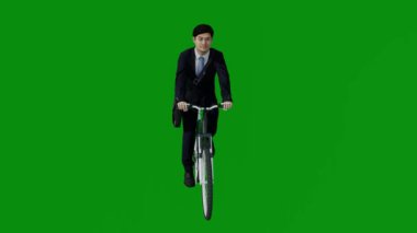 3D Asyalı ve Japon şirket yöneticisi yeşil ekran işe gidiyor ve Chroma 4K 'dan öksürüp egzersiz yapıyor.