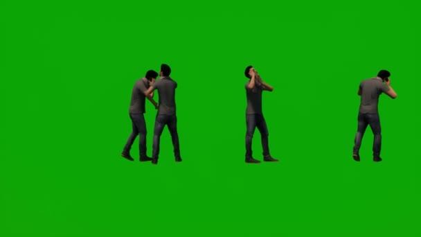 3Dヨーロッパの観光客の男緑の画面電話を話して歩くと電話をチェックいくつかの異なる移動角度 — ストック動画