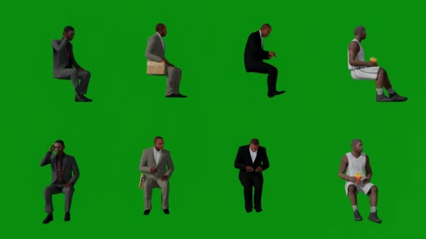Взрослый Мужчина Зеленый Экран Мужчин Баскетболист Бизнесмен Сидит Разговаривая Мобильный — стоковое видео