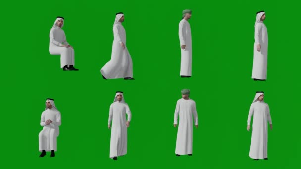 Ciudadanos Árabes Pantalla Verde Caminando Hablando Pensando Personas Animadas Países — Vídeos de Stock