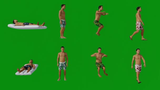 Άτομα Πράσινο Οθόνη Κινουμένων Σχεδίων Άνθρωπος Από Την Παραλία Και — Αρχείο Βίντεο