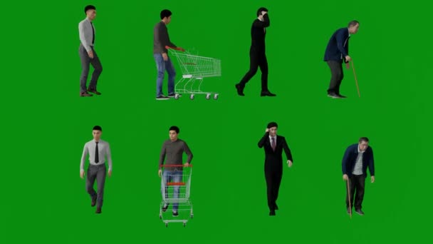 Various Japanese Asian Employees Green Screen Background Walking Working Mobile — Stock Video