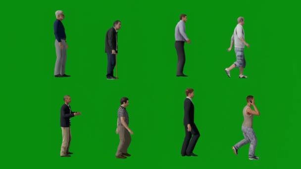 Diversi Uomini Pensione Schermo Verde Sfondo Piedi Parlando Camminando Strada — Video Stock