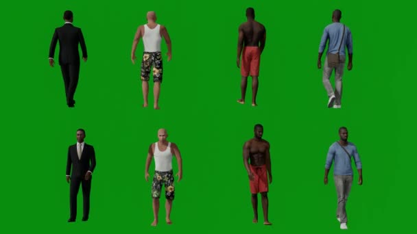 Mehrere Arbeitende Und Arbeitslose Afrikanische Männer Green Screen Hintergrund Fuß — Stockvideo