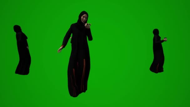 Группа Различных Оаэ Персидского Залива Мусульманские Женщины Зеленый Фон Говорить — стоковое видео