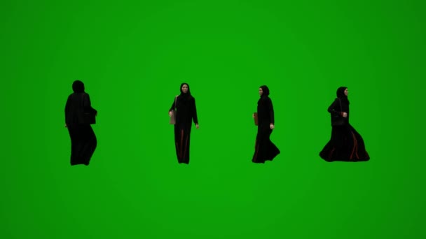 Группа Различных Оаэ Персидского Залива Мусульманские Женщины Зеленый Фон Говорить — стоковое видео