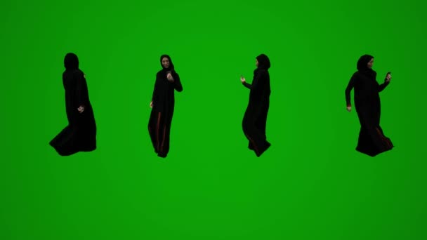3Dグループ別Uaeとペルシャ湾イスラム教徒の女性携帯電話や携帯電話の通りやショップクロマ話緑の画面の背景 — ストック動画
