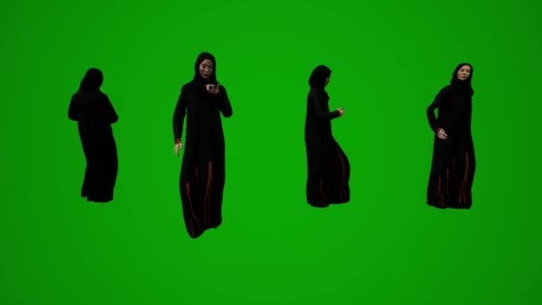 3Dグループ別Uaeとペルシャ湾イスラム教徒の女性携帯電話や携帯電話の通りやショップクロマ話緑の画面の背景 — ストック動画