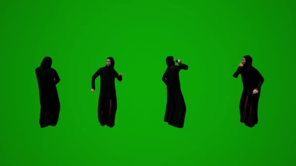3Dグループ別Uaeとペルシャ湾イスラム教徒の女性緑の画面の背景ダンスと勝利を祝うクロマ — ストック動画