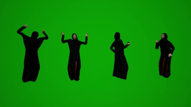 Группа Различных Оаэ Персидского Залива Мусульманских Женщин Зеленый Фон Экрана — стоковое видео