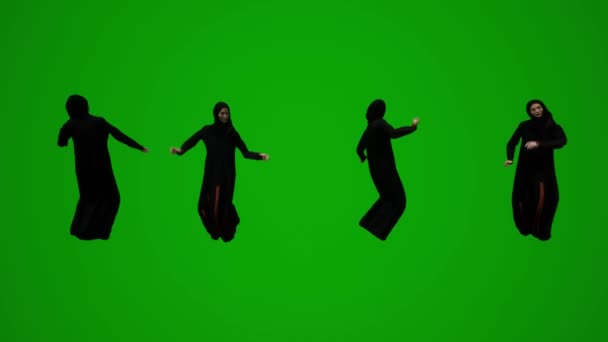 3Dグループ異なるUaeとペルシャ湾のイスラム教徒の女性緑の画面背景話携帯電話や友人モスククロマ — ストック動画