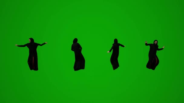Gruppe Verschiedene Arabische Frauen Grünen Bildschirm Hintergrund Ruhen Und Anbeten — Stockvideo