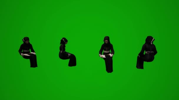 3Dグループ別のアラブ女性緑の画面背景休息と崇拝と電話クロマを話します — ストック動画