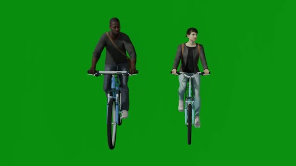 Student Mann Und Frau Fahrrad Fahren Animierte Green Screen Rendering — Stockvideo