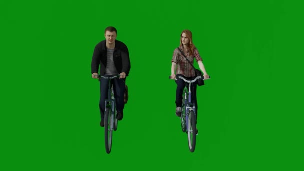 3Dヨーロッパの男性と女性従業員グリーンスクリーン自転車に乗ると働く予定クロマ4K — ストック動画