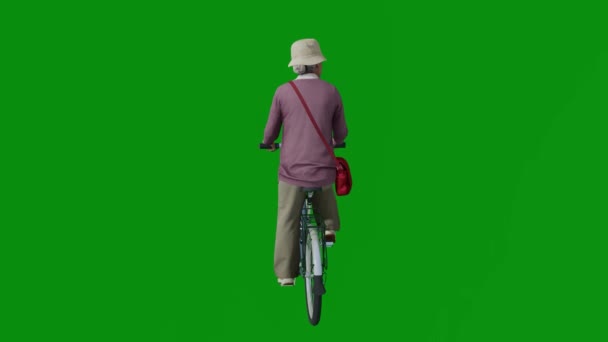 3D老骑自行车的女人绿屏回家 和朋友见面 再看Chroma — 图库视频影像