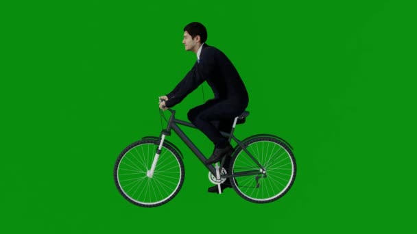 Мужчина Работник Костюм Зеленый Экран Езда Велосипеде Собирается Офис Рабочее — стоковое видео