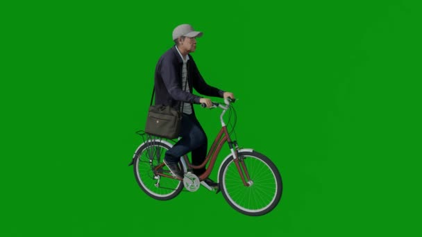 Bisiklet Süren Yaşlı Bir Adamın Yeşil Ekranlı Bir Postacı Işe — Stok video