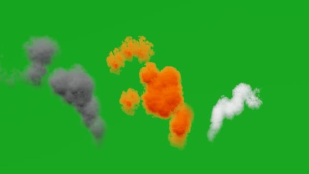 Rök Animation Brinnande Lågor Olika Rökig Rök Isolerad Grön Skärm — Stockvideo