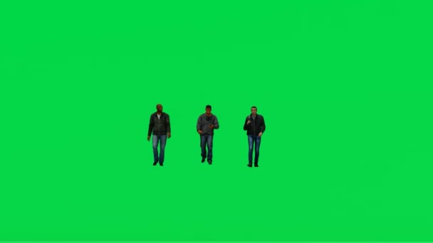 Несколько Черных Американских Мужчин Рабочих Зеленый Фоновый Экран Ходьба Собирается — стоковое видео