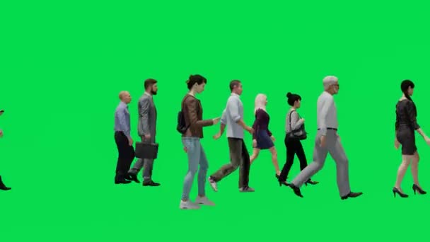 Група Громадян Ходять Зеленому Екрані Йдуть Офісу Високою Якістю Chroma — стокове відео