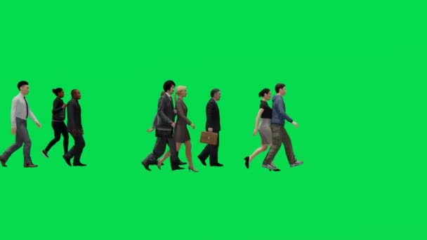 Grup Erkek Kadın Memur Kaldırım Yeşili Arka Plan Yürüyüşü Yüksek — Stok video