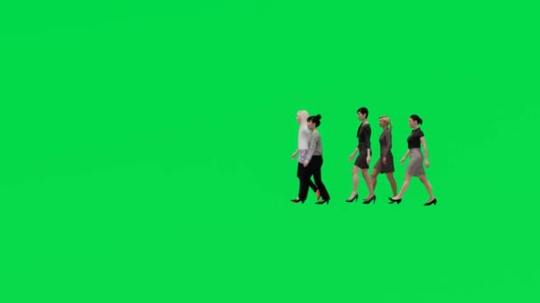 Grup Kadın Çalışanı Yeşil Ekran Arka Plan Yürüyüşü Işten Sonra — Stok video