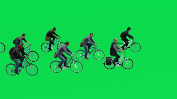 3Dグループ運動サイクリスト男性緑の背景画面側のビューから自然を運転し 行使クロマ4K — ストック動画
