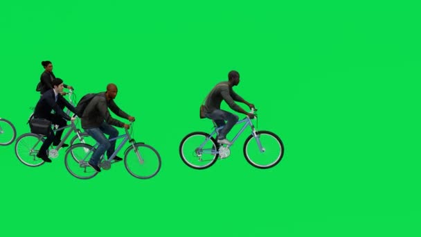 Πολλοί Αθλητές Ποδηλάτες Άνδρες Και Γυναίκες Πράσινο Φόντο Οθόνη Ιππασίας — Αρχείο Βίντεο