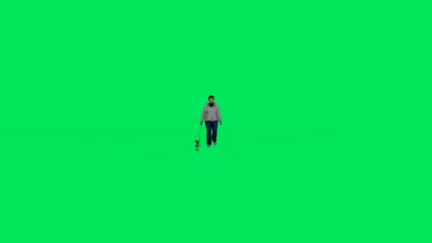 Yeşil Ekranda Köpeğiyle Yürüyen Chroma Parkında Izole Edilmiş Yaşlı Bir — Stok video