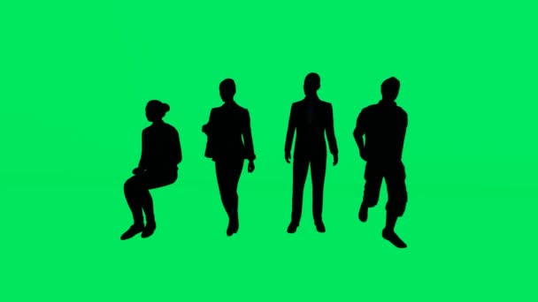 Verschillende Mannen Vrouwen Kijken Naar Vakantie Groene Scherm Achtergrond Silhouet — Stockvideo