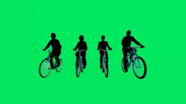 Семьи Детьми Катающимися Велосипеде Зеленом Фоне Силуэте Изолированными Нескольких Представлениях — стоковое видео