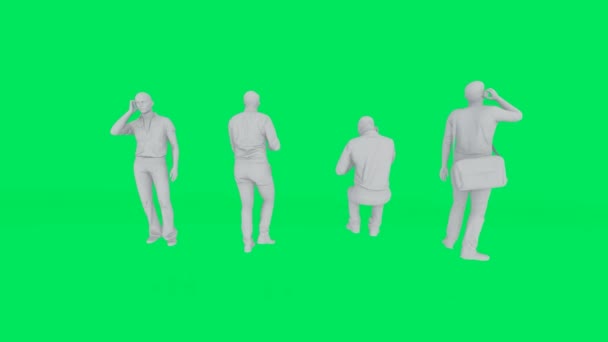 3Dセールスマン男オン緑の画面隔離された背景話上の電話でChro — ストック動画