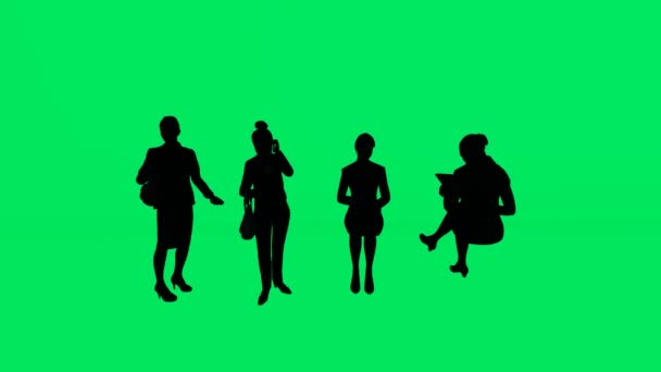 Verschillende Vrouwelijke Home Docenten Groen Scherm Achtergrond Silhouet Geïsoleerd Meerdere — Stockvideo
