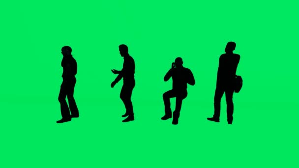 Verschillende Security Mannen Groen Scherm Achtergrond Silhouet Geïsoleerd Meerdere Hoeken — Stockvideo
