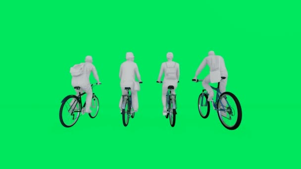 Vários Vendedores Humanos Andar Bicicleta Tela Verde Isolado Fundo Movimento — Vídeo de Stock