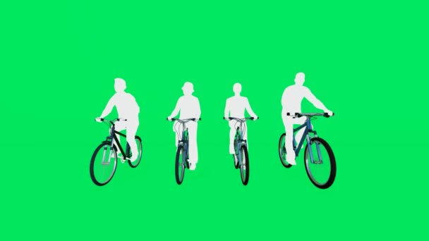 3Dいくつかの学生乗馬自転車緑の画面隔離された背景移動とともにクロムキーシルエット4K高品質 — ストック動画