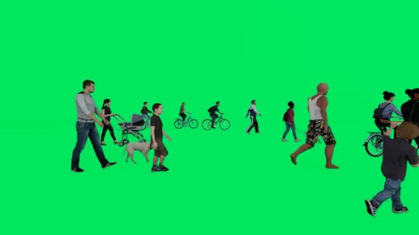 Міські Люди Зелений Екран Ізольований Фон Йде Високоякісний Ключ Хромосоми — стокове відео