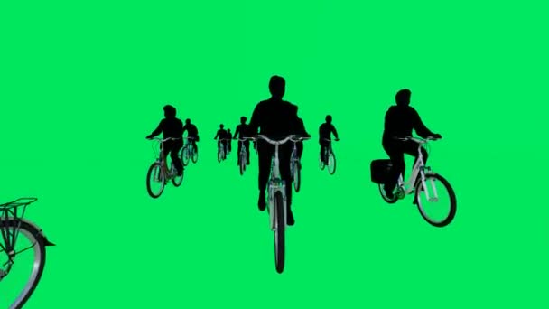 3D团体运动人士骑自行车绿色屏幕隔离背景移动与铬键轮廓4K高品质 — 图库视频影像