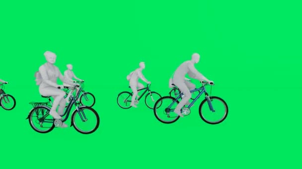 3D组女子自行车运动员绿色屏幕隔离背景移动与铬键轮廓4K高品质 — 图库视频影像