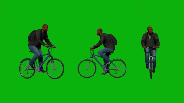 Άνθρωπος Ποδήλατο Πάει Πράσινο Φόντο Chroma Οθόνη Καθιστούν Animation Full — Αρχείο Βίντεο