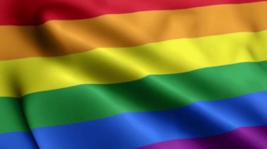 Gökkuşağı LGBT ilerleme bayrağı mavi gökyüzü yüksek kaliteli dokusu 4K ile rüzgarı sallıyor. lezbiyen, gay, biseksüel, transseksüel sosyal hareketler. Mutluluk kavramı özgürlük, aşk, aynı cinsiyet.