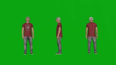 3D genç çocuk yeşil ekran insanları krom anahtar arka plan 3D canlandırma tam HD 1080