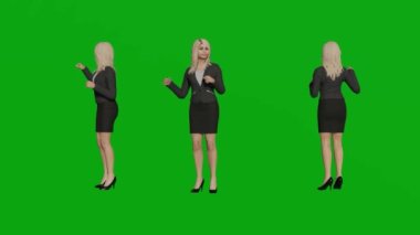 3D kadın yeşil ekran insanları 3D animasyon 1080 Avrupalı sarışın saç