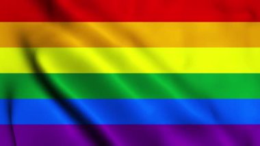 Gökkuşağı LGBT ilerleme bayrağı mavi gökyüzü yüksek kaliteli metin ile rüzgarı sallıyor