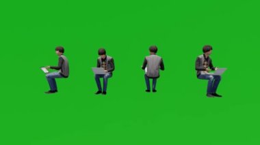 3D iş adamı sitesi konuşuyor yeşil ekran insanları krom anahtar arka plan 3D canlandırma 4k farklı görünüm