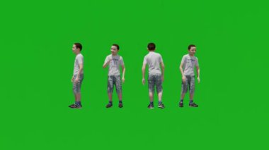 Okuldaki 3 boyutlu Avrupalı çocuk ve 4 farklı görüşe sahip yeşil ekranda konuşuyor 3 boyutlu Avrupalı çocuk okulda ve 4 farklı görüşe sahip 3 boyutlu Avrupalı çocuk ile yeşil ekranda konuşuyor ve 4 farklı görüşe sahip yeşil ekranda konuşuyor