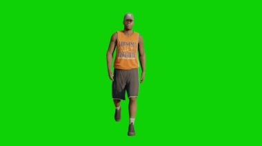 Animasyon sporcusu yeşil ekran krom anahtar 4k 'de yürüyor.